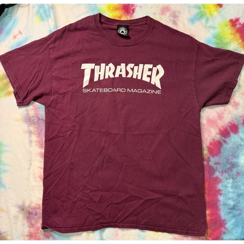 THRASHER‎ Skateboard Magazine Maroon Graphic Tee Cotton Adult Size Medium